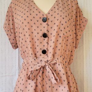 Sweet Rain Pink Elastic Cinch-Waist Blouse